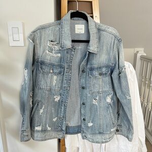 Oversized distressed denim jacket